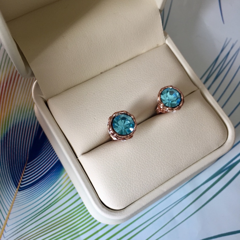 Rose Gold Aquamarine Crystal Earrings